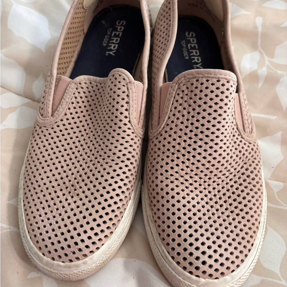 Sperry Perforated Slip-On Sneakers in Nude Blush